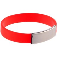 Silicone Bracelet with Metal Plate, Red
