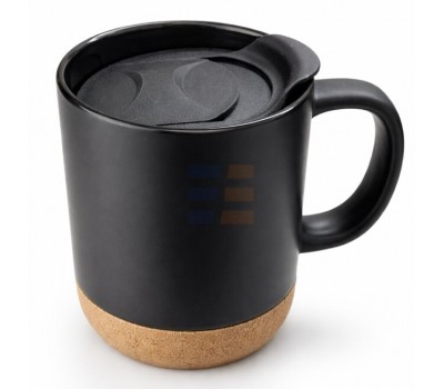 13oz Cana din Ceramica cu Baza din Pluta si Capac (385 ml), Black