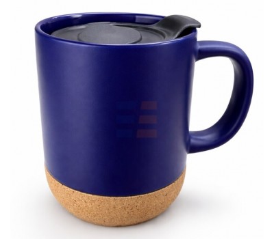 13oz Cana din Ceramica cu Baza din Pluta si Capac (385 ml), Blue