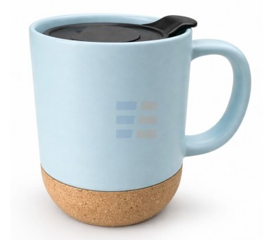 13oz Cana din Ceramica cu Baza din Pluta si Capac (385 ml), Light Blue