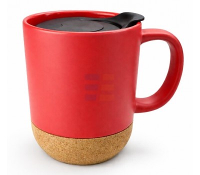 13oz Cana din Ceramica cu Baza din Pluta si Capac (385 ml), Red