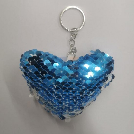 Breloc de Sublimare cu Paiete, Inima, Albastru