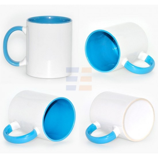11oz Sublimation Light Blue Inner And Handle Ceramic Coffee Mug (320 ml)