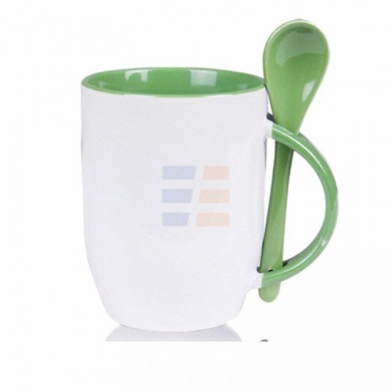 12oz Sublimation Light Green Inner And Handle Ceramic Coffee Mug With Spoon (350 ml)