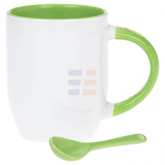 12oz Sublimation Light Green Inner And Handle Ceramic Coffee Mug With Spoon (350 ml)