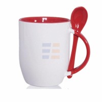 12oz Sublimation Red Inner And Handle Ceramic Coffee Mug With Spoon (350 ml)