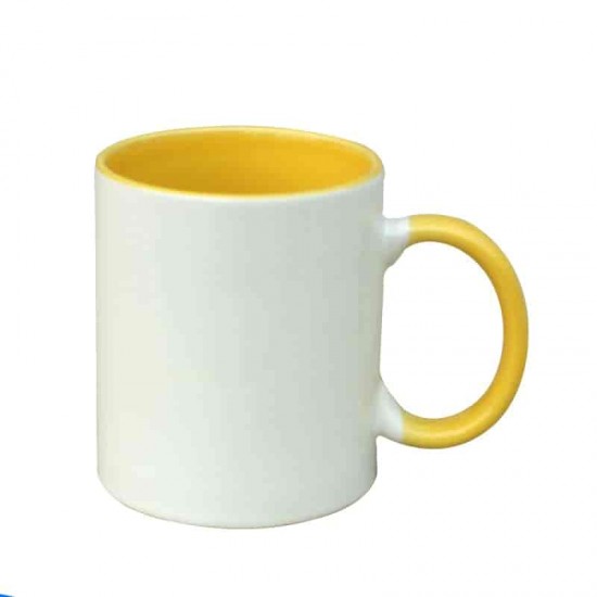 11oz Керамическая Кружка, Внутри и Ручка Желтая (320 мл)