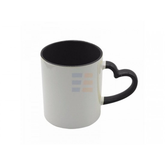 11oz Сублимационная Кружка в инд. упаковке, Ручка Сердце, Черная (320 мл)