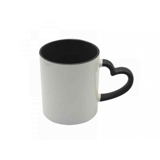 11oz Сублимационная Кружка в инд. упаковке, Ручка Сердце, Черная (320 мл)