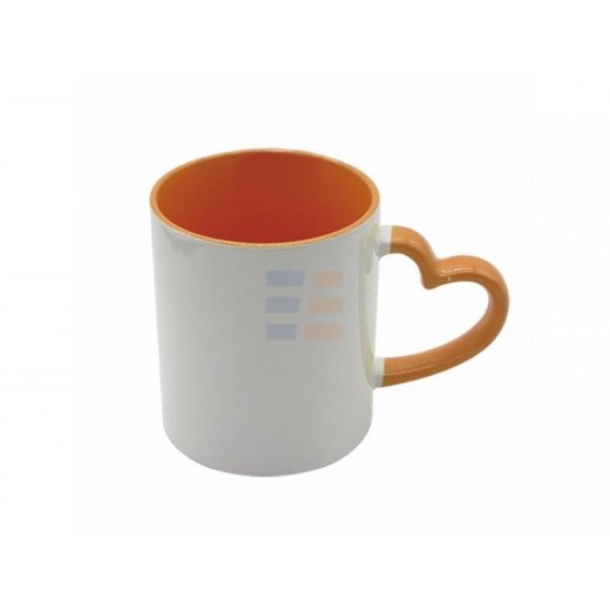 11oz Sublimation Heart Shaped Handle Orange Ceramic Coffee Mug With Individual Gift Box (320 ml)