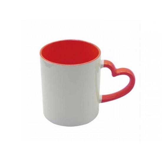 11oz Сублимационная Кружка в инд. упаковке, Ручка Сердце, Красная (320 мл)