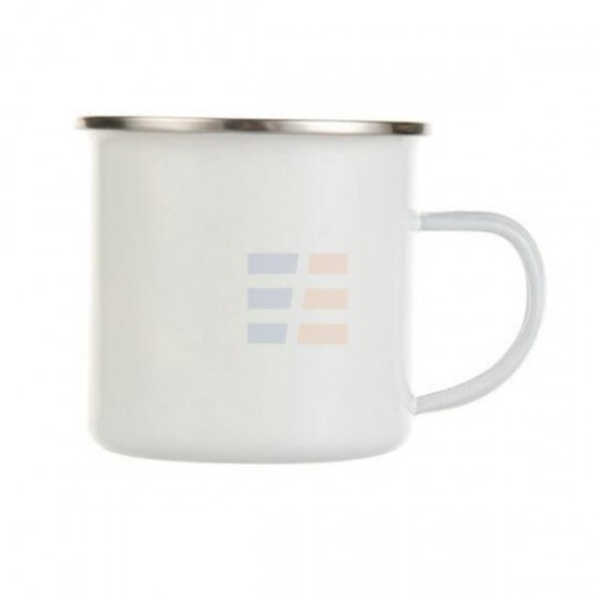 12oz Cana Metalica Emailata de Sublimare, Alba, Marginea din Inox (350 ml)