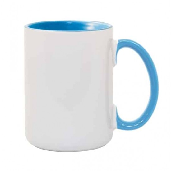 15oz Sublimation Inner and Handle Light Blue Ceramic Coffee Mug (440 ml)