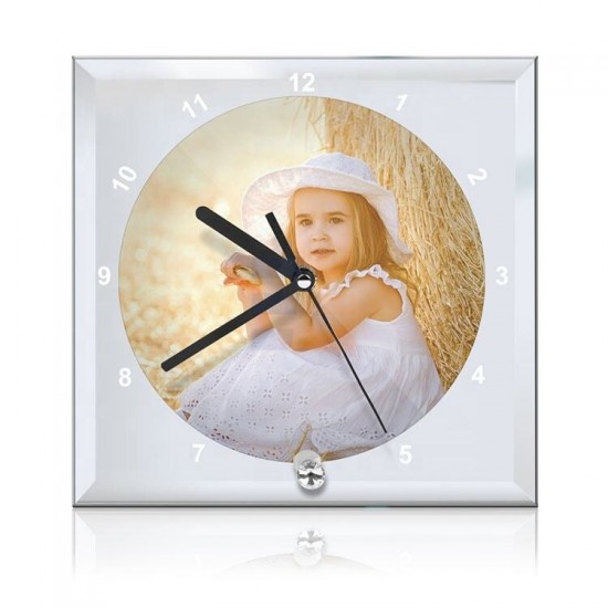 Sublimation Clock Glass Frame with Mirror Edge, 20x20 cm