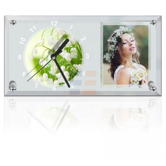Sublimation Clock Glass Frame with Strip Mirror Edge, 30x16 cm